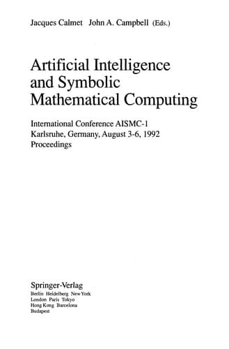 Tapa de Artificial intelligence and symbolic mathematical computing