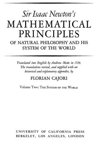 Tapa de Sir Isaac Newton's Mathematical principles of natural philosophy and his System of the world