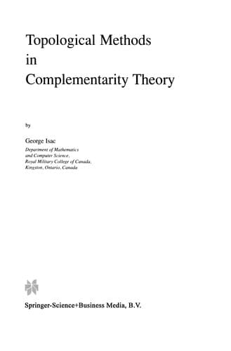 Tapa de Topological Methods in Complementarity Theory