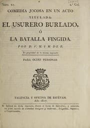 Tapa de Comedia jocosa en un acto titulada El usurero burlado, o, La batalla fingida