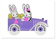 Tapa de Bunnies on a Sunday Drive Easter Greeting Card