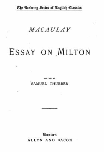 Tapa de Essay on Milton