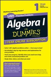 Tapa de 1,001 Algebra I Practice Problems For Dummies Access Code Card