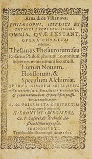 Tapa de Arnaldi de Villanova, philosophi, medici et chymici excellentissimi, Omnia, quae exstant, opera chymica