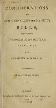 Tapa de Considerations on Lord Grenville's and Mr. Pitt's bills
