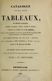 Tapa de Catalogue d'une belle collection de tableaux. des écoles anciennes, flamande, hollandaise, française, italienne et espagnole formant le cabinet de feu M. Simons