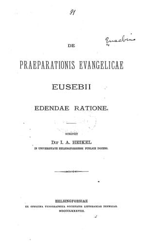 Tapa de De praeparationis evangelicae Eusebii edendae ratione