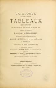 Tapa de Catalogue d'une riche collection de tableaux modernes des écoles belge, hollandaise, française formant le cabinet de M. le Vicomte du Bus de Gisignies