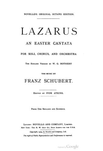 Tapa de Lazarus : an Easter cantata for soli, chorus, and orchestra