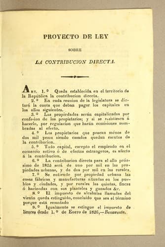 Tapa de Proyecto de ley sobre la contribucion directa