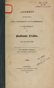 Tapa de Address delivered before the University in Cambridge at the interment of Professor Frisbie