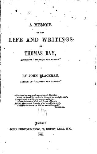 Tapa de A Memoir of the Life and Writings of Thomas Day: Author of "Sandford and Merton"
