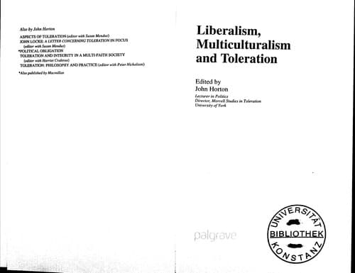 Tapa de Liberalism, multiculturalism and toleration