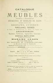 Tapa de Meubles anciens & artistiques, décoration et mobilier de salon; bronzes, cuivres, porcelaines, faiences; argenteries, marbres tableaux, aquqrelles, gravures