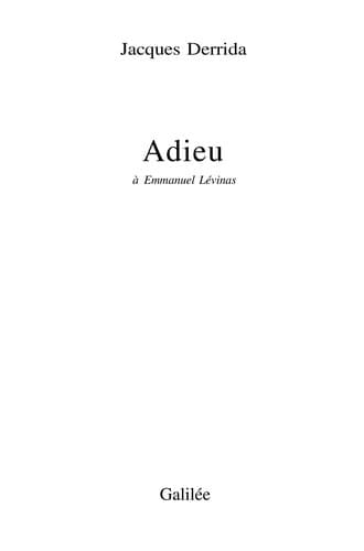 Tapa de Adieu à Emmanuel Lévinas