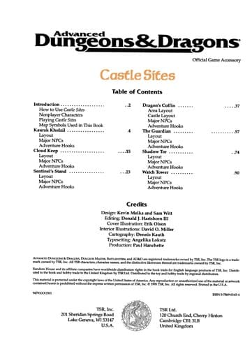 Tapa de Castle Sites (Ad&D Accessory)